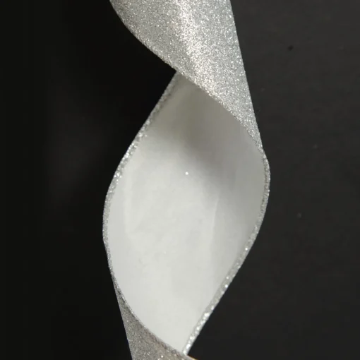 Silver Glitter Wired Christmas RIbbon - 6.5cm Best Sale