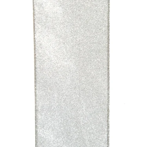 Silver Glitter Wired Christmas RIbbon - 6.5cm Best Sale