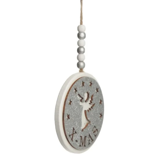 Silver Glitter Wooden Hanging Decorations with Christmas Cut Outs - Set of 3 Cheap