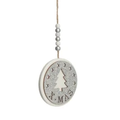 Silver Glitter Wooden Hanging Decorations with Christmas Cut Outs - Set of 3 Cheap