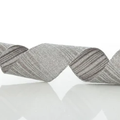 Silver Grey Glitter and Linen Striped Wired Ribbon - 6.5cm Store