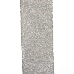 Silver Grey Glitter and Linen Striped Wired Ribbon - 6.5cm Store