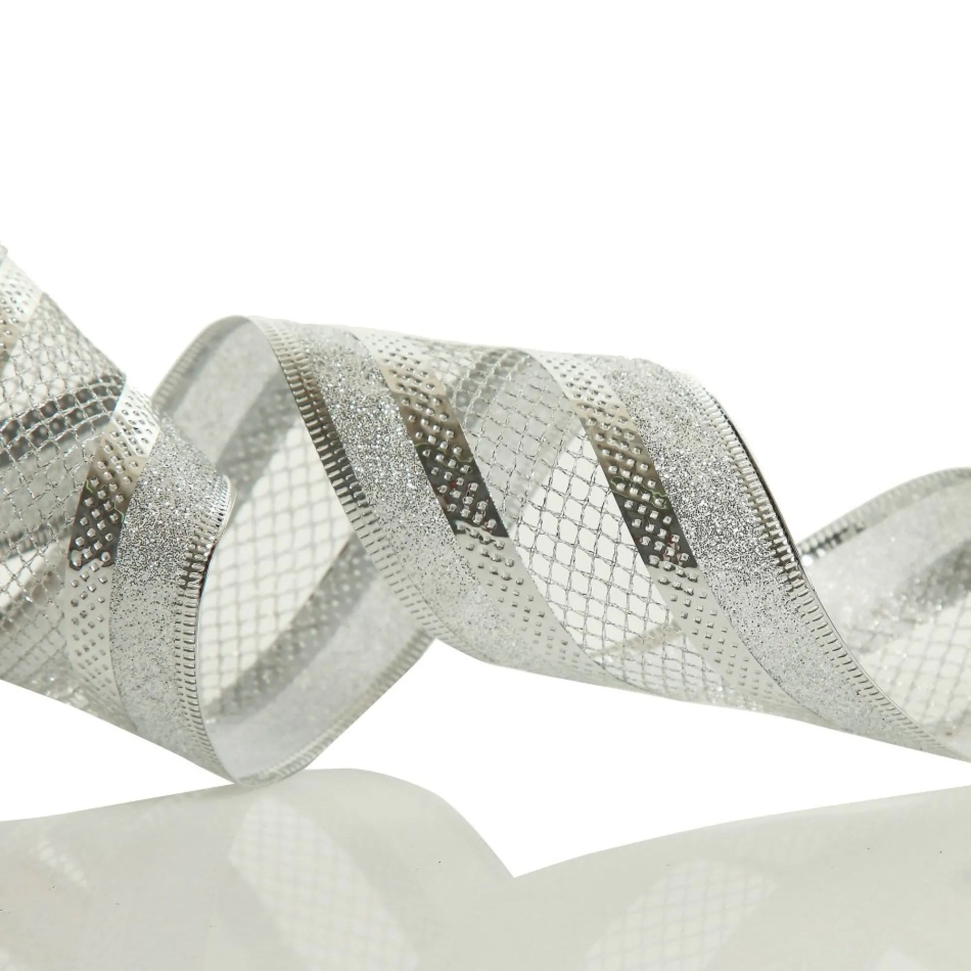 Silver Mesh and Glitter Edge Wired Christmas Ribbon Store
