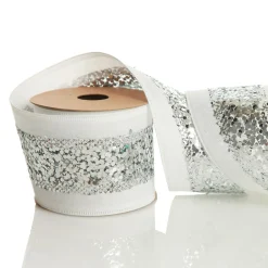 Silver Sequin Wired Christmas Ribbon New