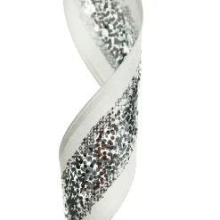 Silver Sequin Wired Christmas Ribbon New