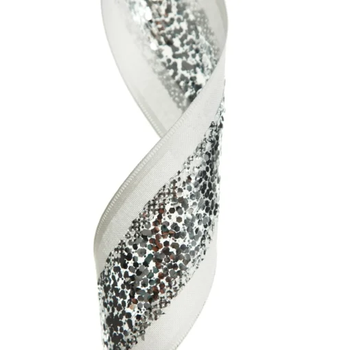 Silver Sequin Wired Christmas Ribbon New