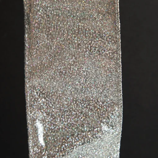 Silver Sparkle Glitter Ribbon Wired Edge - 6.3cm Shop