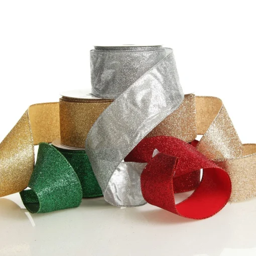 Silver Sparkle Glitter Ribbon Wired Edge - 6.3cm Shop