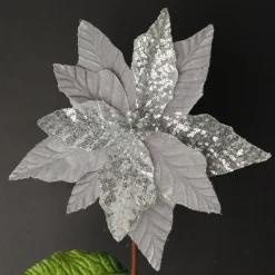 Silver Velvet Sequin Flower Fashion