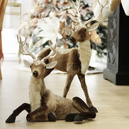 Sitting Velvet Chocolate Deer with Fur and Jewels Shop