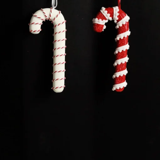 Small Glitter with Braid and Twine Candy Cane Christmas Decoration - Set of 2 Clearance