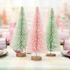 Small Pink and Mint Snowy Bottle Brush Tree - Set of 2 Discount
