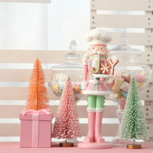 Small Pink and Mint Snowy Bottle Brush Tree - Set of 2 Discount