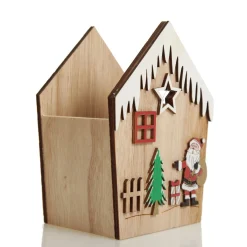Small Plywood Winter Christmas Decorated House Open Box Discount