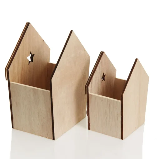 Small Plywood Winter Christmas Decorated House Open Box Discount