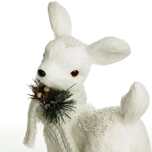 Small White Sisal Standing Deer with White Glitter Highlights Shop