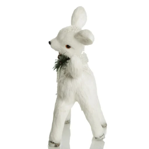 Small White Sisal Standing Deer with White Glitter Highlights Shop