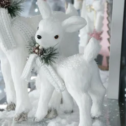 Small White Sisal Standing Deer with White Glitter Highlights Shop