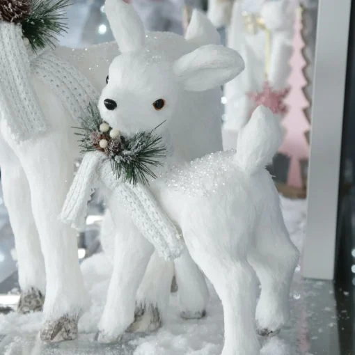 Small White Sisal Standing Deer with White Glitter Highlights Shop