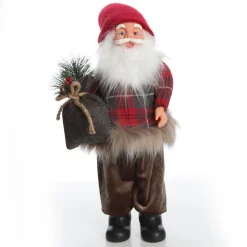 Standing Fabric Santa in Plaid Shirt Christmas Figurine Ornament Hot
