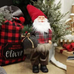 Standing Fabric Santa in Plaid Shirt Christmas Figurine Ornament Hot