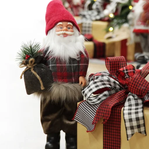 Standing Fabric Santa in Plaid Shirt Christmas Figurine Ornament Hot