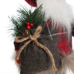 Standing Fabric Santa in Plaid Shirt Christmas Figurine Ornament Hot