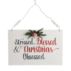 Stressed Blessed and Christmas Obsessed Wood Plaque Hot