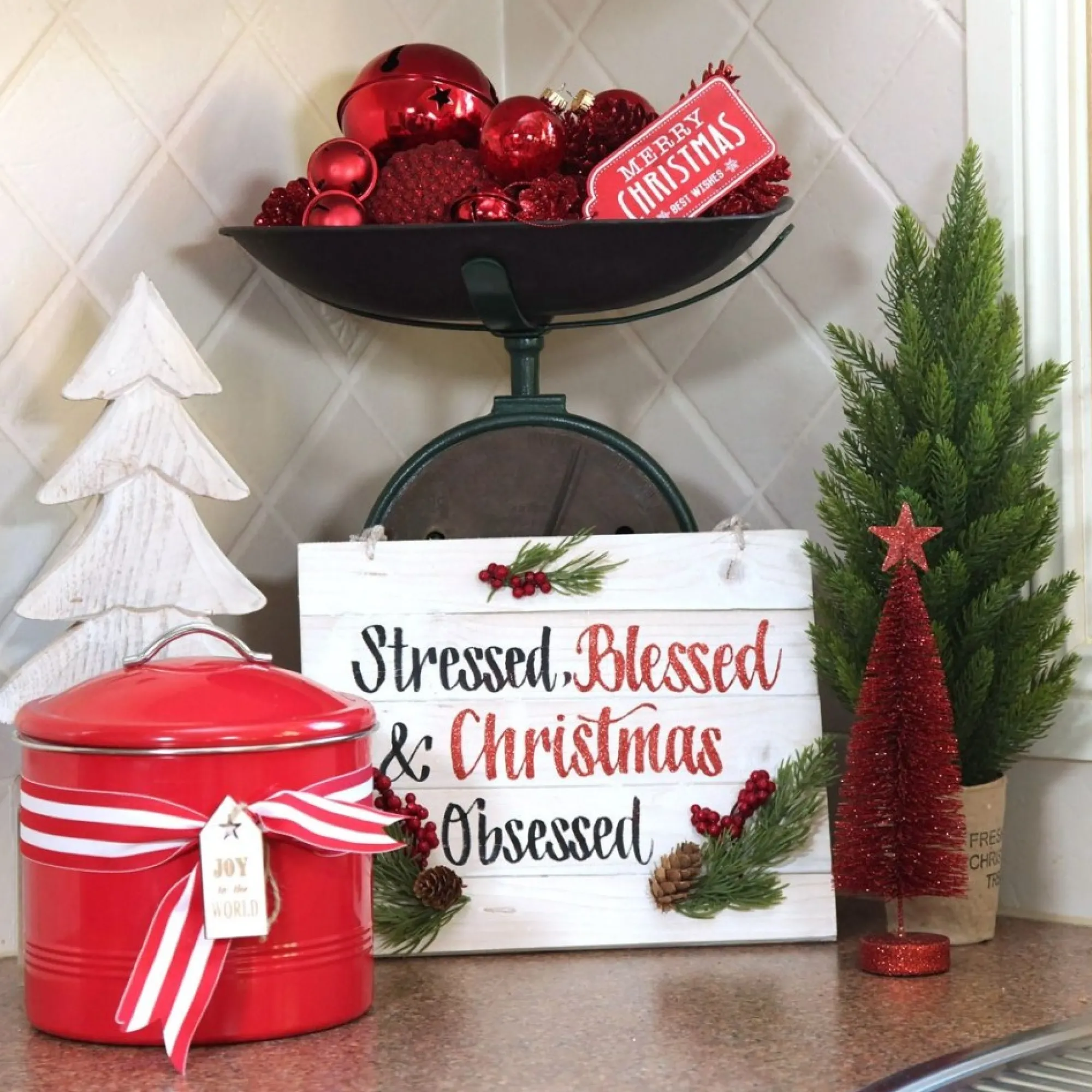 Stressed Blessed and Christmas Obsessed Wood Plaque Hot