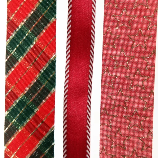 Three Assorted Burgundy and Tartan Ribbons Sale