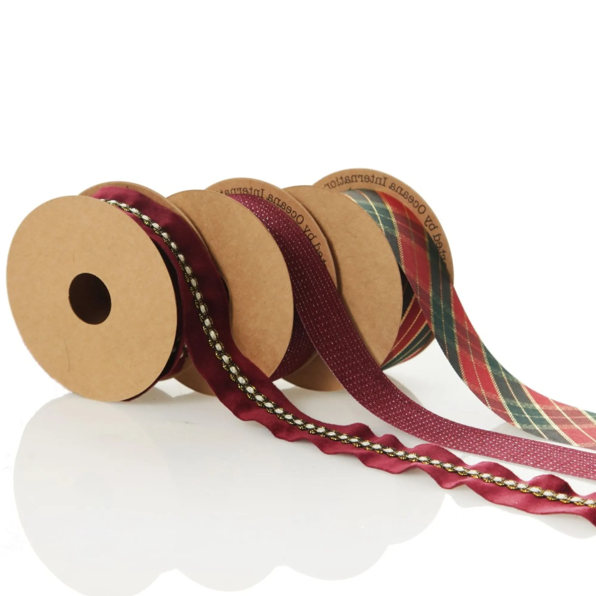 Three Assorted Burgundy Tartan and Braid Christmas Ribbons Hot