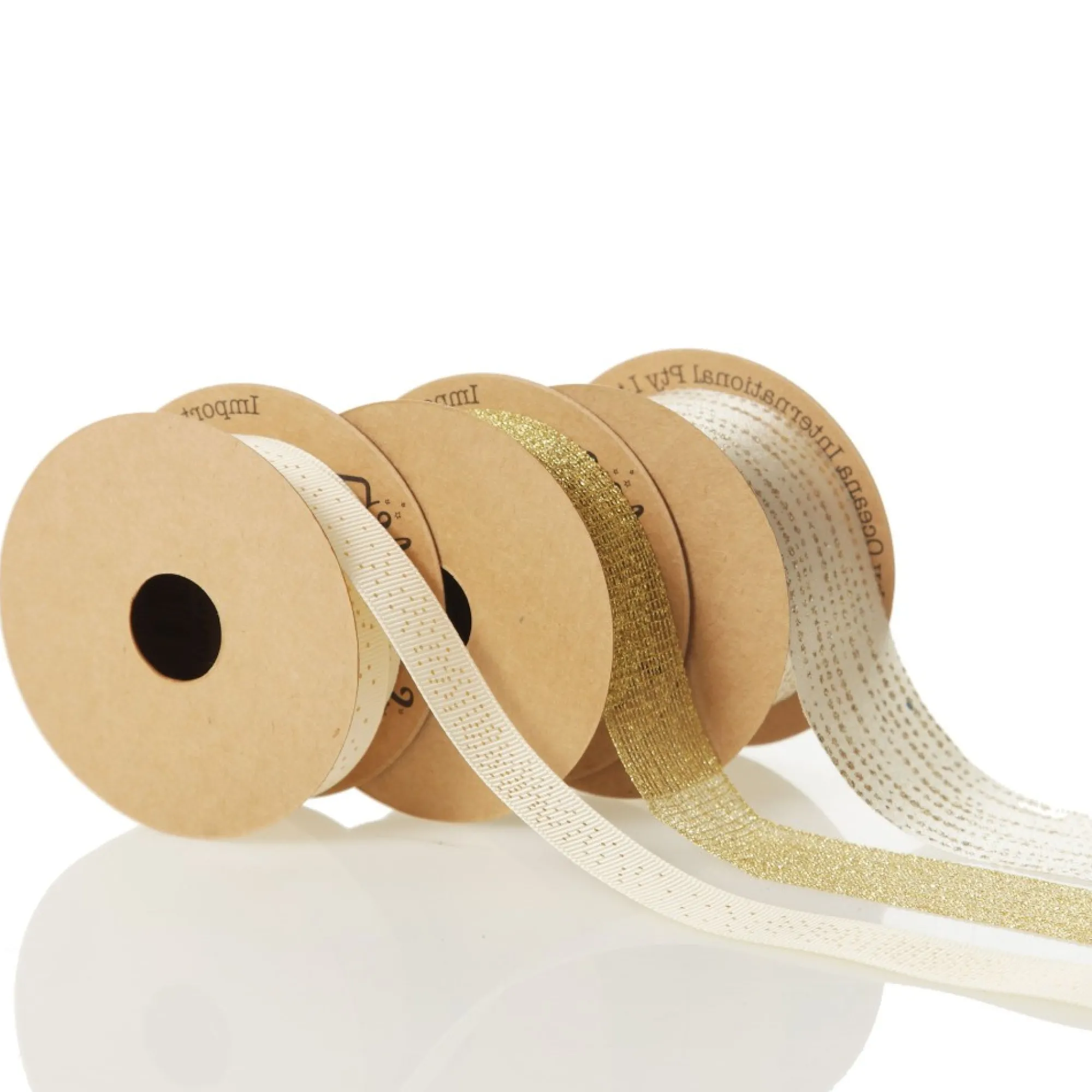 Three Assorted Ivory and Champagne Mesh and Glitter Dots Christmas Ribbons Sale