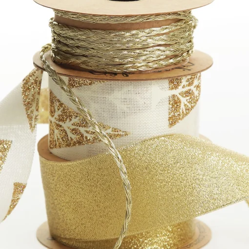 Three Assorted Ivory and Champagne Braid and Glitter Christmas Ribbons Best