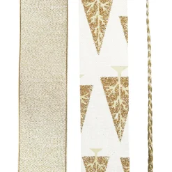 Three Assorted Ivory and Champagne Braid and Glitter Christmas Ribbons Best