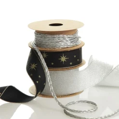 Three Assorted Silver and Blue Braid and Glitter Christmas Ribbons Clearance