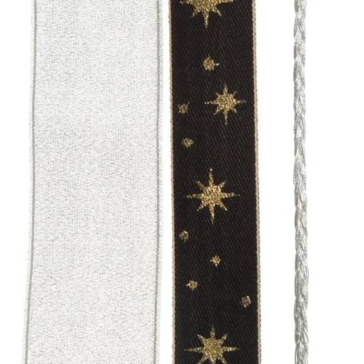 Three Assorted Silver and Blue Braid and Glitter Christmas Ribbons Clearance