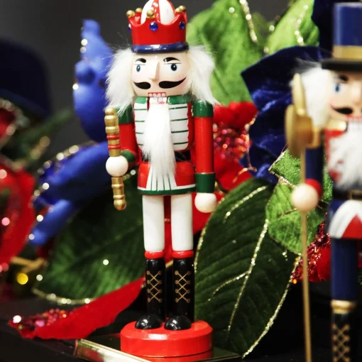 Traditional Christmas Wooden Nutcracker Soldier Ornament with Baton - Medium Fashion