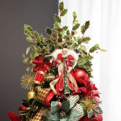 Traditional Red and Green Angel Tree Topper Ornament Fashion