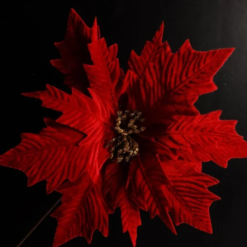 Traditional Red Velvet Poinsettia Flower Stem Shop
