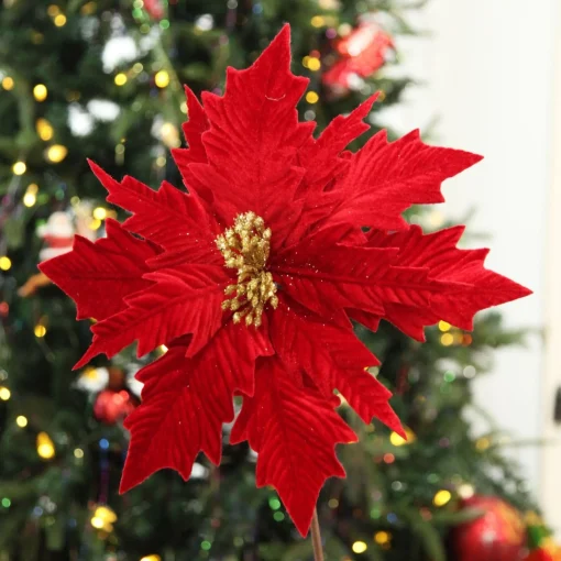 Traditional Red Velvet Poinsettia Flower Stem Shop