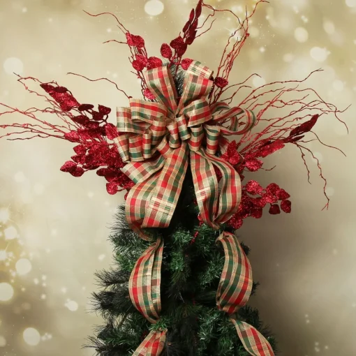 Traditional Tartan Deluxe Tree Topper Bow with Streamers Fashion