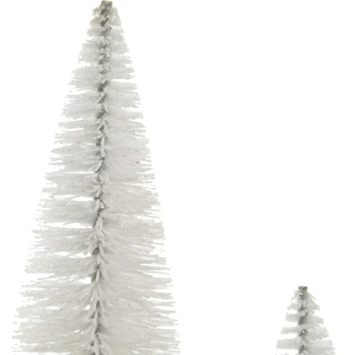 Trio of White Table Top Christmas Trees on Wooden Base Shop