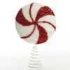 White and Red Tinsel Peppermint Swirl Tree Topper Flash Sale