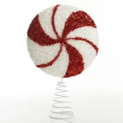 White and Red Tinsel Peppermint Swirl Tree Topper Flash Sale