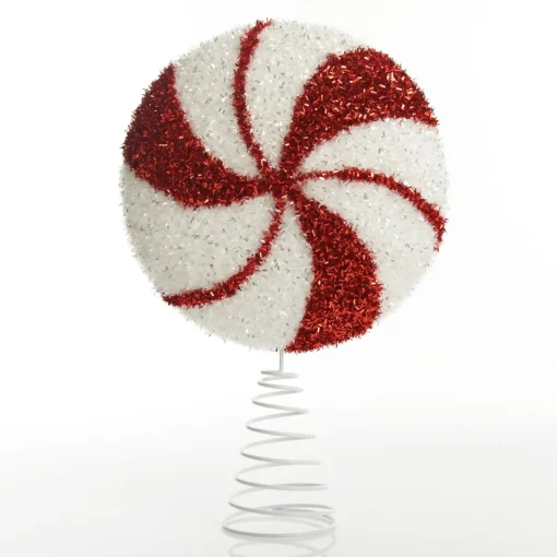 White and Red Tinsel Peppermint Swirl Tree Topper Flash Sale