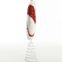 White and Red Tinsel Peppermint Swirl Tree Topper Flash Sale