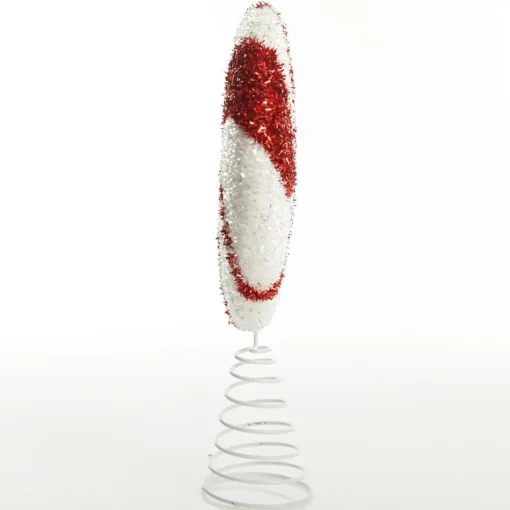 White and Red Tinsel Peppermint Swirl Tree Topper Flash Sale