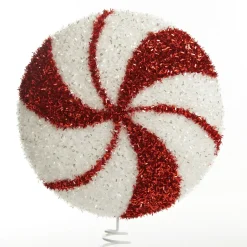 White and Red Tinsel Peppermint Swirl Tree Topper Flash Sale