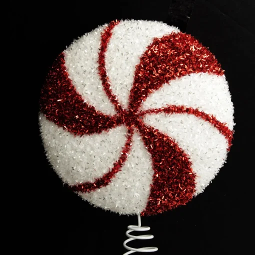 White and Red Tinsel Peppermint Swirl Tree Topper Flash Sale