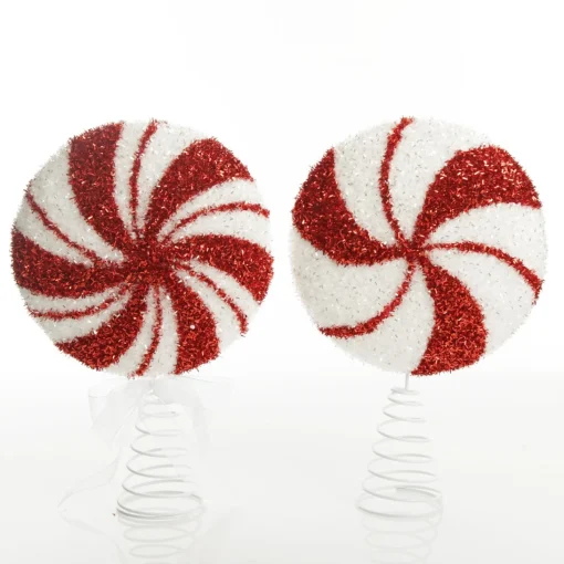 White and Red Tinsel Peppermint Swirl Tree Topper Flash Sale